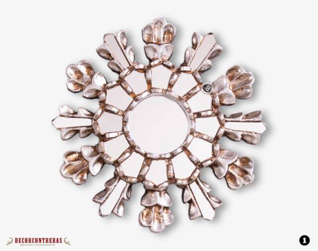 "Small Silver Sunburst Mirror 7.8""- Handmade Round Mirror Wall Set 3, " - image 1