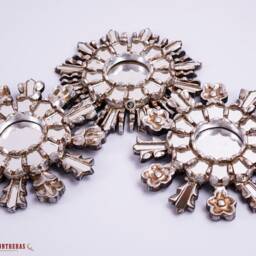 "Small Silver Sunburst Mirror 7.8""- Handmade Round Mirror Wall Set 3, " - thumbnail 4