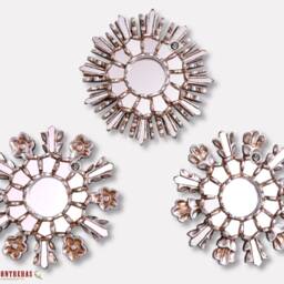 "Small Silver Sunburst Mirror 7.8""- Handmade Round Mirror Wall Set 3, " - thumbnail 2