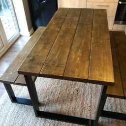 Dining Table, Rustic Pine Timber, Industrial Black Legs - thumbnail 2