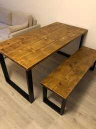 Dining Table, Rustic Pine Timber, Industrial Black Legs - thumbnail 1