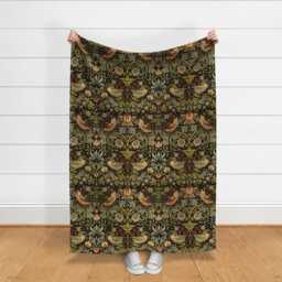William Morris Throw Blanket - Traditional Victorian Woven Look English Garden Strawberry Thief By Peacoquettedesigns - thumbnail 3