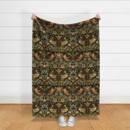 William Morris Throw Blanket - Traditional Victorian Woven Look English Garden Strawberry Thief By Peacoquettedesigns - thumbnail 3