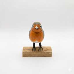 Hand-Carved Wooden Robin Figurine, Rustic Bird Decor On Log Base, Whimsical Nature Lover Gift, Woodland Animal Art, Desk - thumbnail 3
