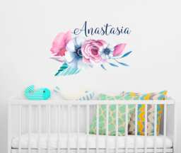 Personalized Girls Name Vinyl Wall Decals/ Flower Decal/ Floral Stickers/ Nursery Decor/ Kids Room Crib Decor Ba6 - thumbnail 1