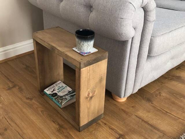 Handcrafted Chunky Solid Wooden Side/ End Table Rustic Oak Finish - image 1