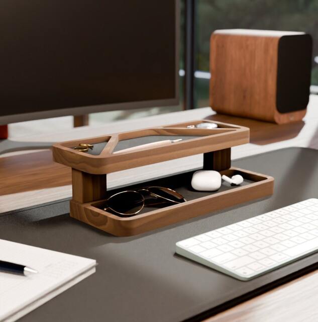 Wood Desk Organizer Two-Tier Docking Station With Felt Inserts - image 1