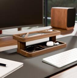 Wood Desk Organizer Two-Tier Docking Station With Felt Inserts