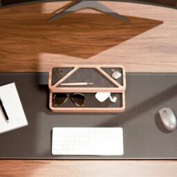 Wood Desk Organizer Two-Tier Docking Station With Felt Inserts - thumbnail 2