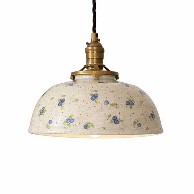 style#1005 Blueberry Ceramic Pendant Light, Handcrafted Pottery Hanging Lamp, Cottagecore Farmhouse Kitchen Lighting, Artisan Ceiling Light - image 1