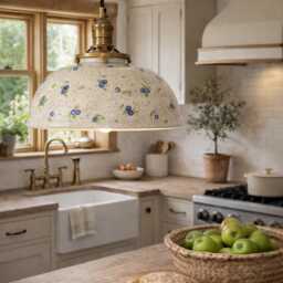 style#1005 Blueberry Ceramic Pendant Light, Handcrafted Pottery Hanging Lamp, Cottagecore Farmhouse Kitchen Lighting, Artisan Ceiling Light - thumbnail 2