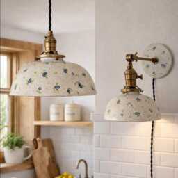 style#1005 Blueberry Ceramic Pendant Light, Handcrafted Pottery Hanging Lamp, Cottagecore Farmhouse Kitchen Lighting, Artisan Ceiling Light - thumbnail 3