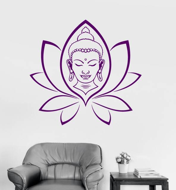Buddha Face Vinyl Wall Decal Yoga Lotus Meditation Buddhism Room Art Decor Stickers Mural - #2386Di - image 1