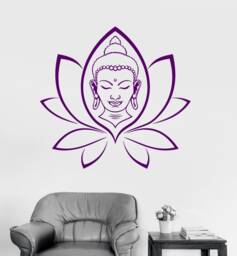 Buddha Face Vinyl Wall Decal Yoga Lotus Meditation Buddhism Room Art Decor Stickers Mural - #2386Di - thumbnail 1