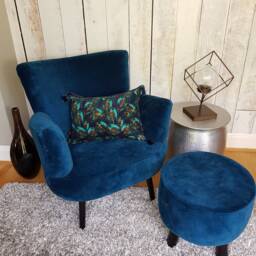 Luxury Blue Peacock Feather Velvet Cushion, Teal Tassel Pillow - thumbnail 4