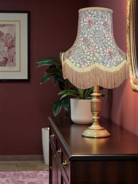 Handmade William Morris Snakeshead Mocha Curtains Fabric Lampshade Antique Gold Braid & Fringe - image 1