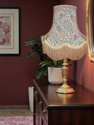 Handmade William Morris Snakeshead Mocha Curtains Fabric Lampshade Antique Gold Braid & Fringe - thumbnail 1