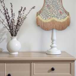 Handmade William Morris Snakeshead Mocha Curtains Fabric Lampshade Antique Gold Braid & Fringe - thumbnail 3