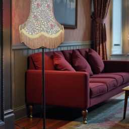Handmade William Morris Snakeshead Mocha Curtains Fabric Lampshade Antique Gold Braid & Fringe - thumbnail 2