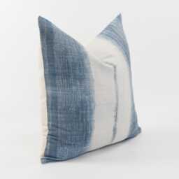 Vintage Indigo Hemp Pillow Cover, Striped Hmong Fabric, Boho Farmhouse Cushion - 20x20 - thumbnail 3