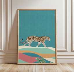 Leopard Desert Poster, Teal Animal Wall Art Print - thumbnail 1