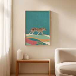 Leopard Desert Poster, Teal Animal Wall Art Print - thumbnail 3
