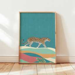 Leopard Desert Poster, Teal Animal Wall Art Print - thumbnail 4