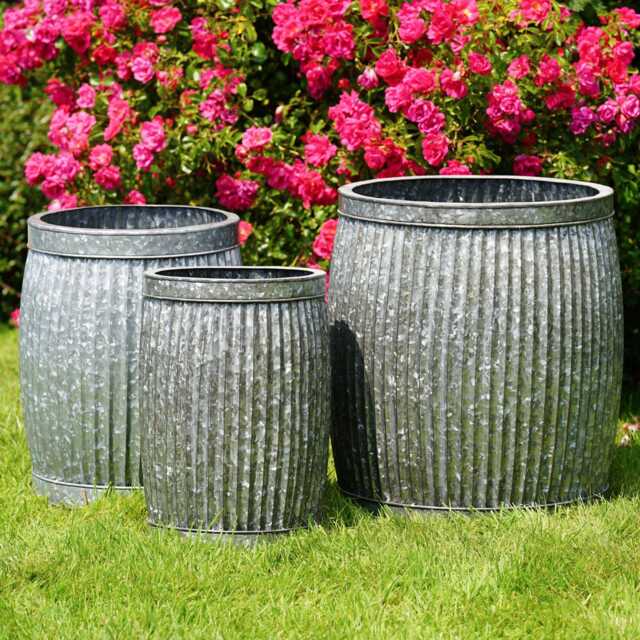 Large Galvanised Dolly Tub Set 3 - Metal Steel Garden Flower Pot Trough Planter - image 1