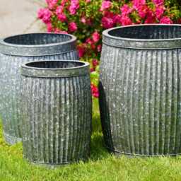 Large Galvanised Dolly Tub Set 3 - Metal Steel Garden Flower Pot Trough Planter - thumbnail 3