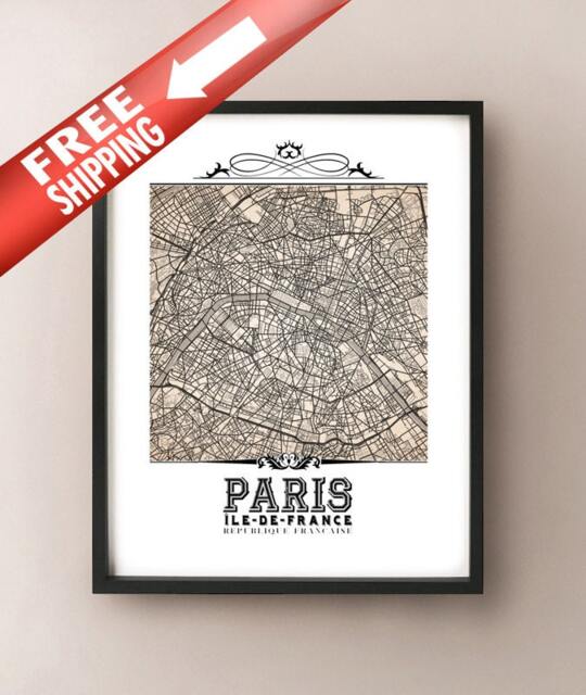 Paris Map Art Print Vintage Style Sepia City Decor - image 1