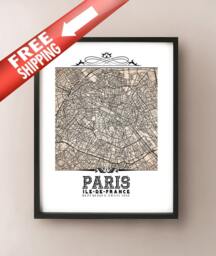 Paris Map Art Print Vintage Style Sepia City Decor - thumbnail 1