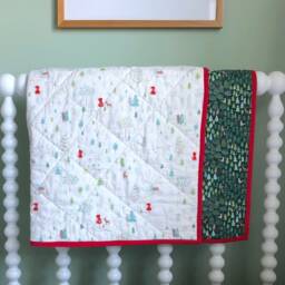 Red Riding Hood Baby Quilt - Green, White, Woodland Girl Nursery Play Mat Shower Gift Modern Fairy Tale - thumbnail 4