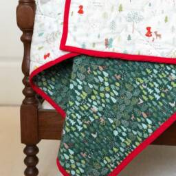 Red Riding Hood Baby Quilt - Green, White, Woodland Girl Nursery Play Mat Shower Gift Modern Fairy Tale - thumbnail 2
