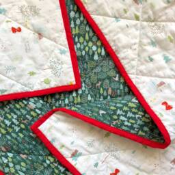 Red Riding Hood Baby Quilt - Green, White, Woodland Girl Nursery Play Mat Shower Gift Modern Fairy Tale - thumbnail 3