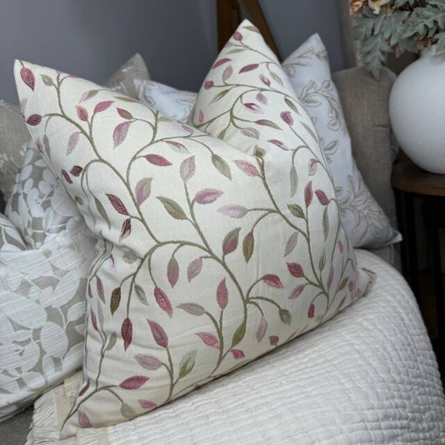 Voyage Cervino Fabric, Leaf Cushion Cover , Leaves Pillow Cover, Scatter Sofa Natural Pink Countryside Home - image 1