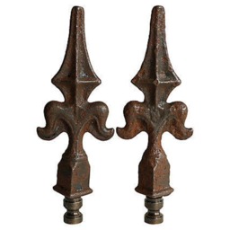 Iron Fleur De Lis Lamp Finials On Distressed Bronze Tone Hardware - A Matching Pair - thumbnail 2