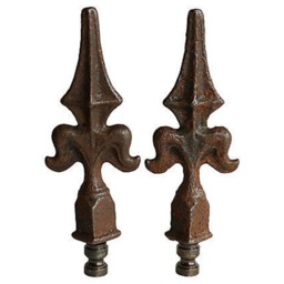 Iron Fleur De Lis Lamp Finials On Distressed Bronze Tone Hardware - A Matching Pair - thumbnail 3