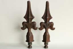 Iron Fleur De Lis Lamp Finials On Distressed Bronze Tone Hardware - A Matching Pair - thumbnail 1