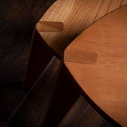 Set Of 2 Cherry Wood Three-Legged Stools - Handmade Side Tables/Nightstands Artisan Design - thumbnail 2