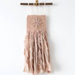 Blush Pink Woven Wall Hanging Sari Silk & Rose Gold Decor - thumbnail 2
