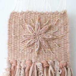 Blush Pink Woven Wall Hanging Sari Silk & Rose Gold Decor - thumbnail 3