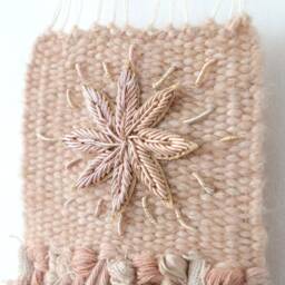 Blush Pink Woven Wall Hanging Sari Silk & Rose Gold Decor - thumbnail 4