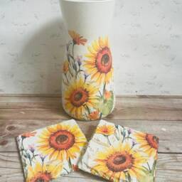 Sunflower Vase, Coasters, Gift Set, Home Decor, Themed Gifts, Flower Decor - thumbnail 3
