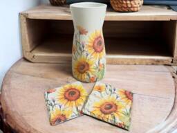 Sunflower Vase, Coasters, Gift Set, Home Decor, Themed Gifts, Flower Decor - thumbnail 1