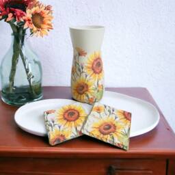 Sunflower Vase, Coasters, Gift Set, Home Decor, Themed Gifts, Flower Decor - thumbnail 2