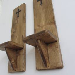 Pair Of Church Gothic Style Wall Sconce Led Candle Holders With Black Metal Cross/Crucifix Decoration , Various Sizes Available - thumbnail 4