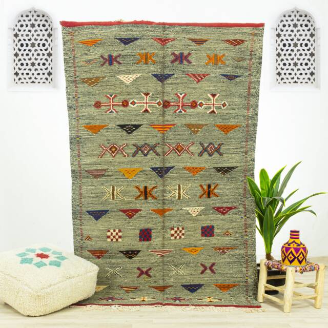 Grey Moroccan Kilim Rug Geometric Berber, Natural Wool Flatweave - image 1