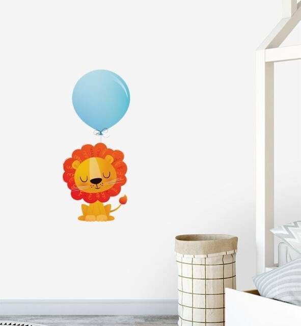 Lion With Big Balloon Wall Sticker Decal - Nursery Stickers, Animal Decals, Home Decor, Baby Room, Art, Girl, Boy