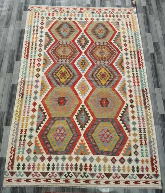 Handwoven Natural Wool Kilim Rug, Artisan Tribal Geometric Flatweave, Afghan Turkish Persian Navajo Bohemian Design, 300x207 cm - image 1