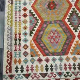 Handwoven Natural Wool Kilim Rug, Artisan Tribal Geometric Flatweave, Afghan Turkish Persian Navajo Bohemian Design, 300x207 cm - thumbnail 2